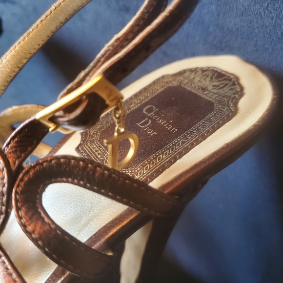 Dior Metallic Dark Purple Heels with Gold Jewel Ankle Straps- size 38 - Picture 4 of 10